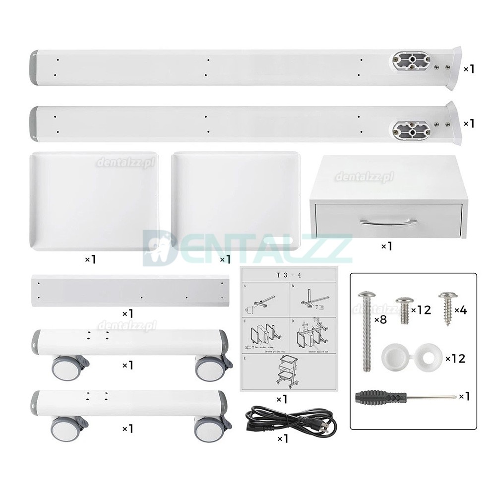 Dentech T3-4 W&oacute;zek Stomatologiczny Mobilny Trzypoziomowy z Szafką